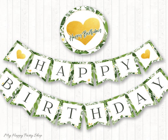 Tropical Happy Birthday Banner PRINTABLE Summer Birthday - Etsy