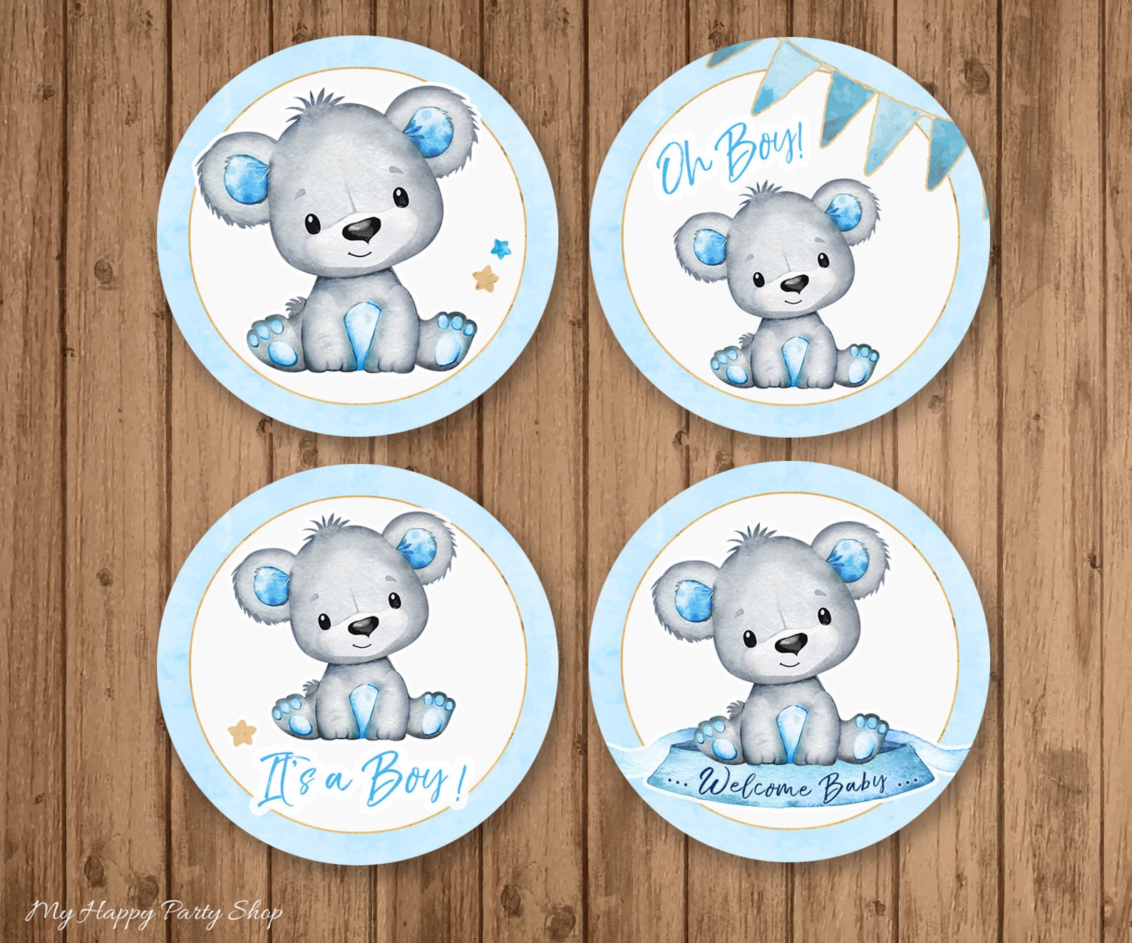 Teddy Bear Cupcake Toppers PRINTABLE 2 Circles Baby - Etsy