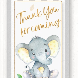Yellow Elephant Favor Tags, PRINTABLE, Cute Elephant Tags, Baby Shower ...