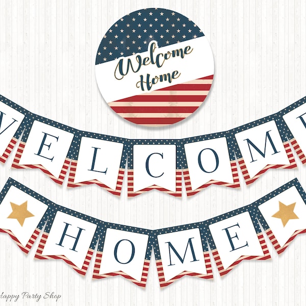 Welcome Home American Flag Banner, Printable, Military Homecoming, USA, United States, Welcome Back Party, INSTANT DOWNLOAD, Digital - HI001