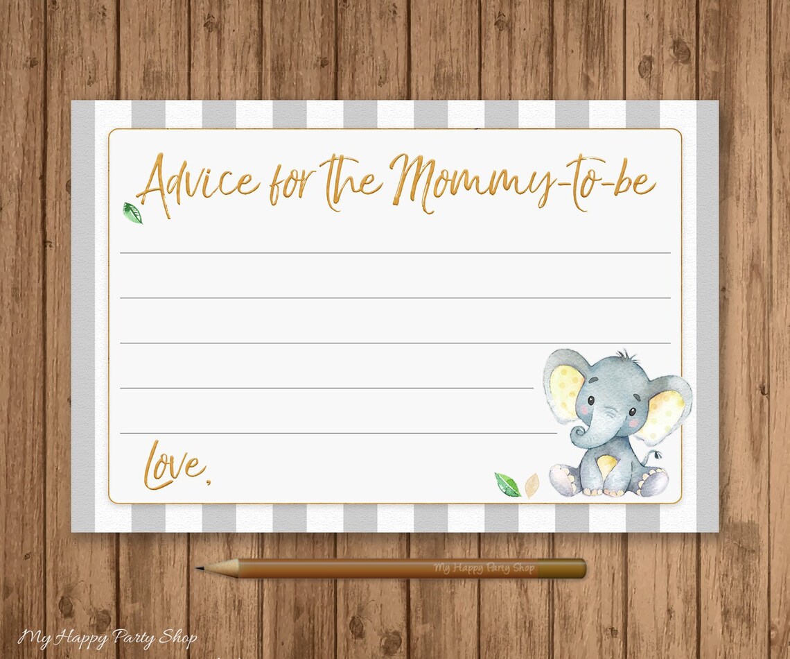 Yellow Elephant Advice Card PRINTABLE Yellow Elephant Baby - Etsy