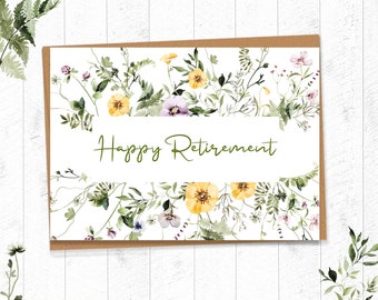 Tarjeta de felicitación de jubilación, imprimible, regalo de jubilación, flores silvestres, felicitaciones, descarga instantánea, archivo digital - BSU073