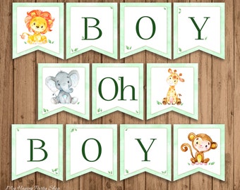 Banner para baby shower con temática de safari, ¡Niño, niño!, animales de la selva (descarga instantánea)
