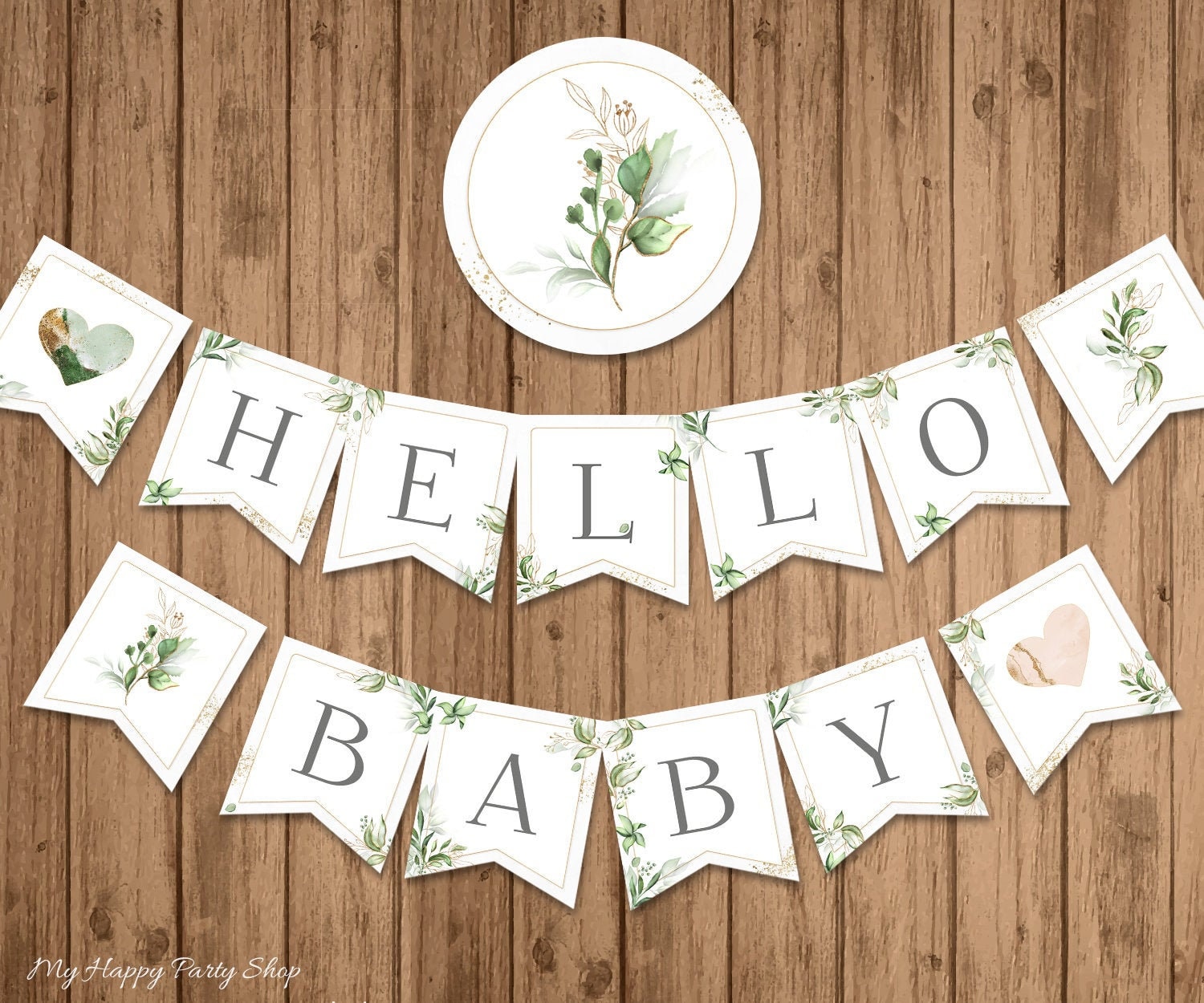 Hello Baby Banner, PRINTABLE, Greenery Welcome Baby, Floral Baby