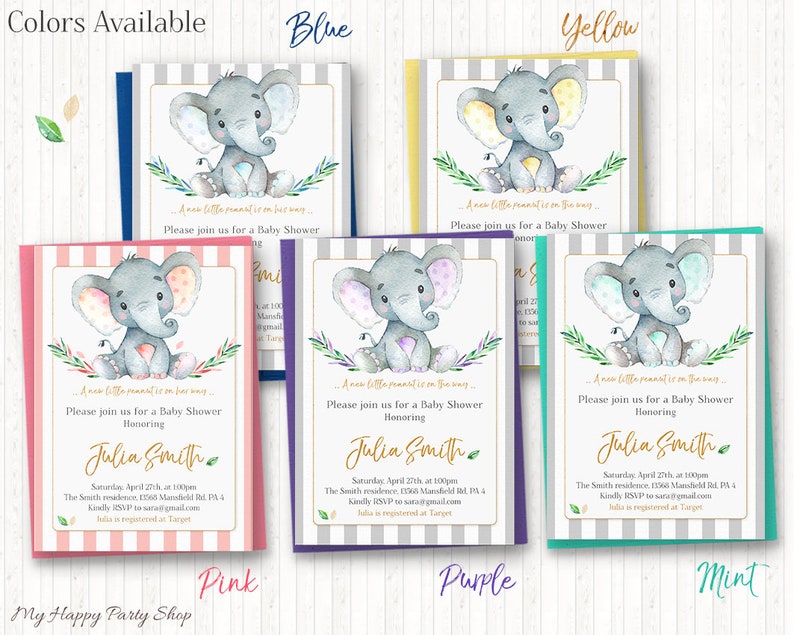 Purple Elephant Baby Shower Invitation Set PRINTABLE Little Etsy