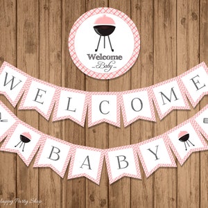BBQ Welcome Baby Banner - Printable, Pink Baby Q, Baby Girl. BabyQ Shower Decor, Couples baby Q , INSTANT DOWNLOAD, Digital - BSU020PI