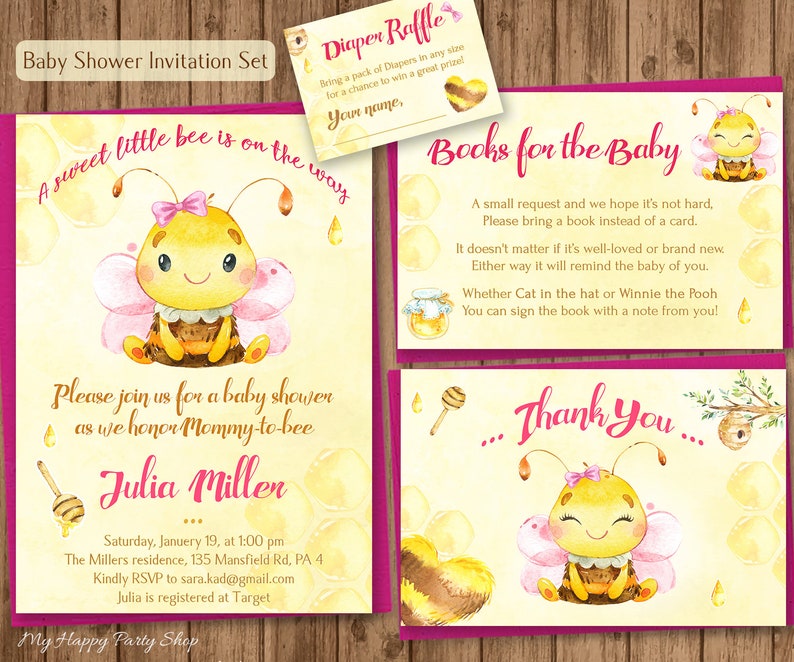 Bee Baby Shower Invitation Set PRINTABLE Bee Theme Pink - Etsy
