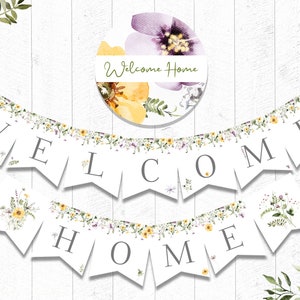 Welcome Home Banner, PRINTABLE, Floral Homecoming Banner, Housewarming Party, Welcome Back Party, INSTANT DOWNLOAD - Digital File - BSU073