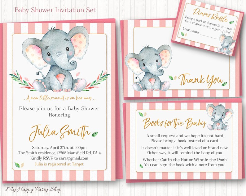 Rosa elefant babyshowerbanderoll | Välkommen bebis | UTSKRIVBAR | Digital nedladdning | BSU046PI bild 5