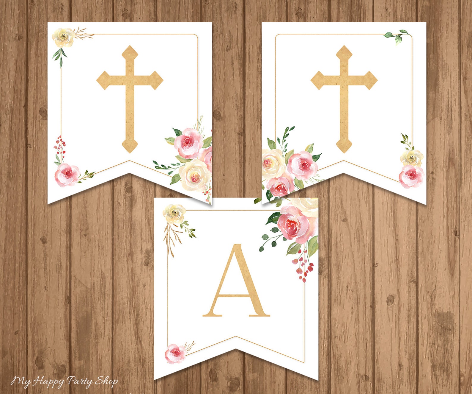 Custom God Bless Banner PRINTABLE DIY Blush Roses Girl | Etsy