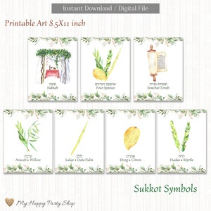 Arte imprimible de Sucot, decoración de la sucá, Arbaat Haminim, Simjat Torá, festividad judía, descarga instantánea, digital - BSU066 - JI