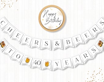 Cheers and Beers Banner, PRINTABLE, Beer Birthday Party Banner, Party Decor, Adult Birthday, INSTANT DOWNLOAD, Digital File - AM006
