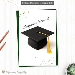 Carte de félicitations pour l'obtention du diplôme | Carte de voeux imprimable 4 x 6 | Téléchargement instantané | Casquette et pompon | Fichier numérique | CFD002