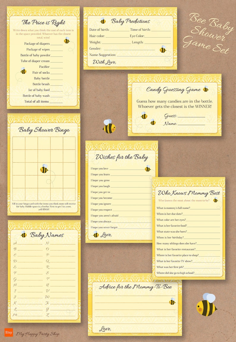 Bee Baby Shower Games Kit PRINTABLE Bee Baby Shower Games - Etsy