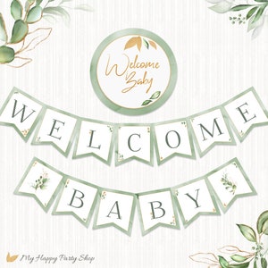 Sage Welcome Baby Banner, PRINTABLE, Olive Green Welcome Baby, Baby Shower Decor, Gender Neutral, INSTANT DOWNLOAD - Digital File - BSU076