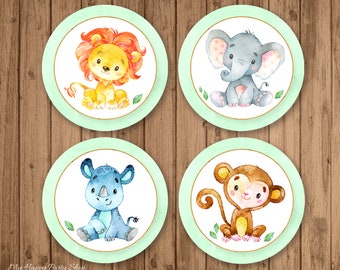 Jungle Animals 2" Circles, PRINTABLE, Cupcake Toppers, Safari Baby Shower, Animals Birthday, Jungle Baby Shower, INSTANT DOWNLOAD - BSU062