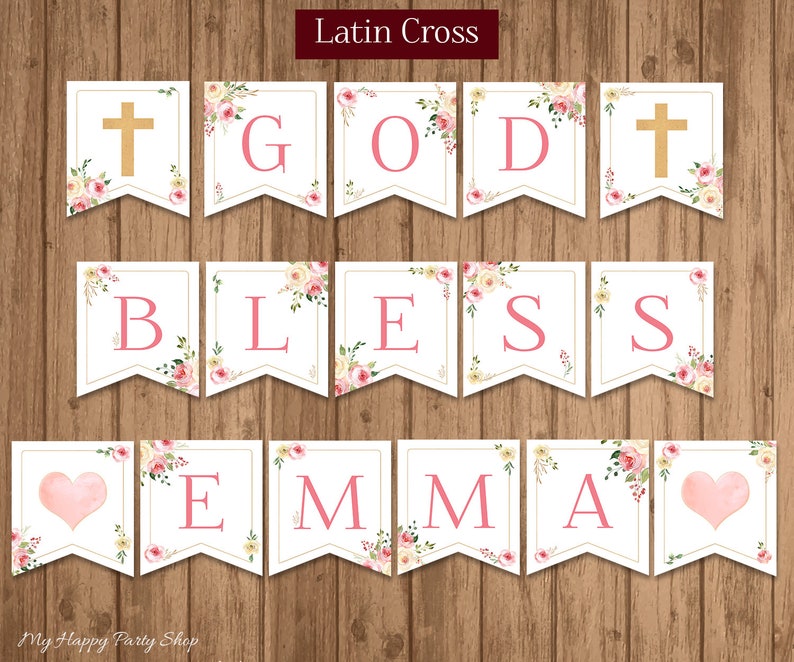 Custom God Bless Banner PRINTABLE DIY Blush Roses Girl - Etsy