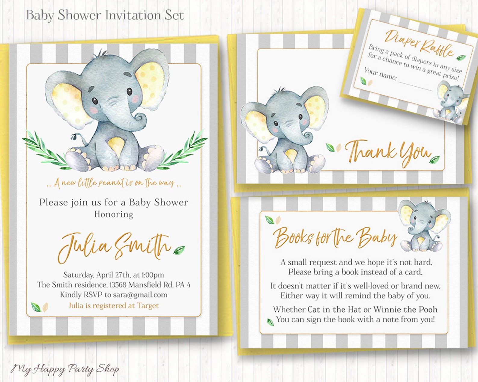 Yellow Elephant Favor Tags PRINTABLE Cute Elephant Tags - Etsy