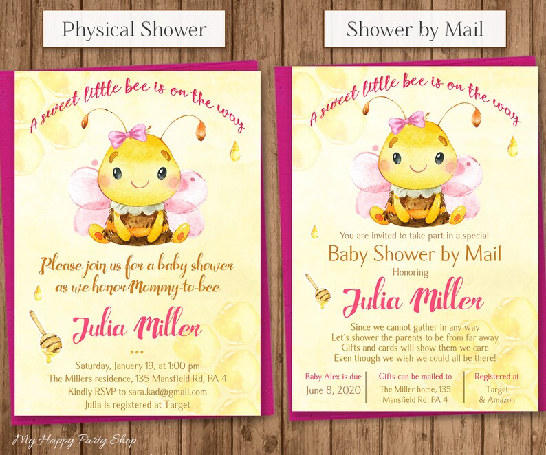 Bee Baby Shower Invitation Set PRINTABLE Bee Theme Pink - Etsy