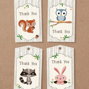 Woodland Favor Tags, PRINTABLE, Thank You Tags, Birthday, Baby Shower ...