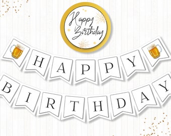 Beer Birthday Banner, PRINTABLE, Happy Birthday Beer Birthday Banner, Party Banner, Party Decor, INSTANT DOWNLOAD, Digital File - AM006
