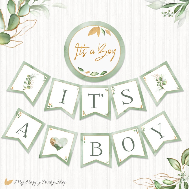 It's a Boy Banner PRINTABLE Olive Green Baby Etsy