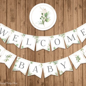 Welcome Baby Banner, PRINTABLE, Greenery Welcome Baby, Floral Baby Shower, Gender Neutral, INSTANT DOWNLOAD - Digital File - BSU066