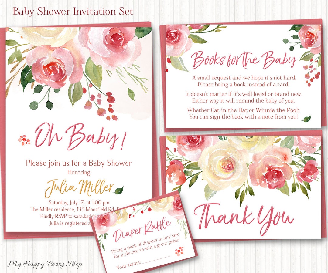 Roses Baby Shower Invitation Set PRINTABLE Blush Roses - Etsy