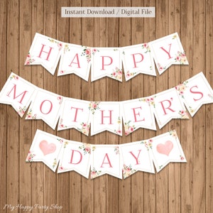 Faixa de Feliz Dia das Mães, PARA IMPRIMIR, Faixa de Rosas, Presente para o Dia das Mães, Decoração para o Dia das Mães, Melhor Mãe, DOWNLOAD INSTANTÂNEO, Digital - BSG016