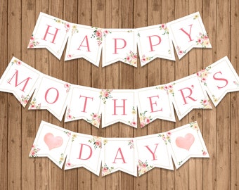 Happy Mothers Day Banner, PRINTBAAR, Rozen Banner, Moederdag Cadeau, Moederdag Decor, Beste Moeder, INSTANT DOWNLOAD, Digitaal - BSG016