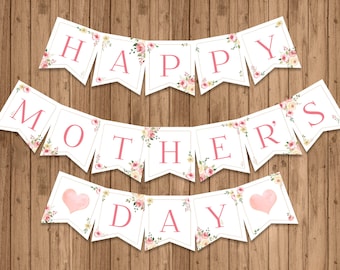 Happy Mothers Day Banner, PRINTABLE, Roses Banner, Mothers Day Gift, Mothers Day Decor, Best Mom, INSTANT DOWNLOAD, Digital - BSG016