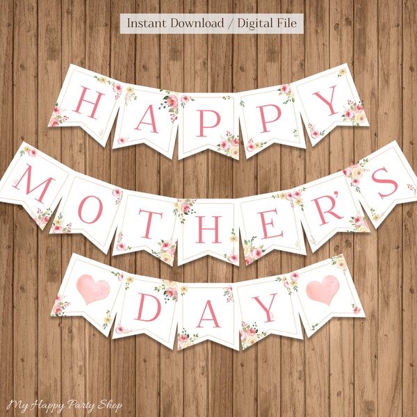 Happy Mothers Day Banner, PRINTABLE, Roses Banner, Mothers Day Gift, Mothers Day Decor, Best Mom, INSTANT DOWNLOAD, Digital - BSG016