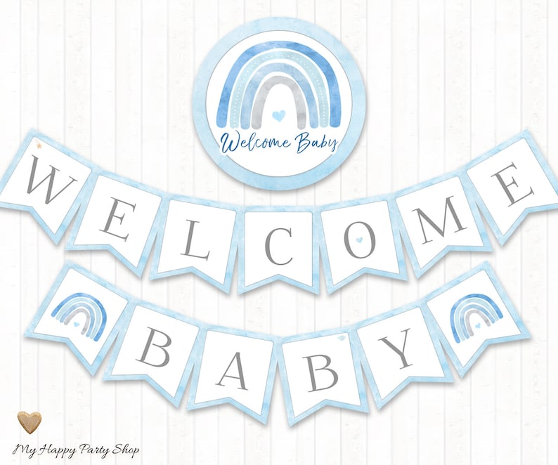 Blue Rainbow Baby Shower Banner PRINTABLE Baby Blue Etsy