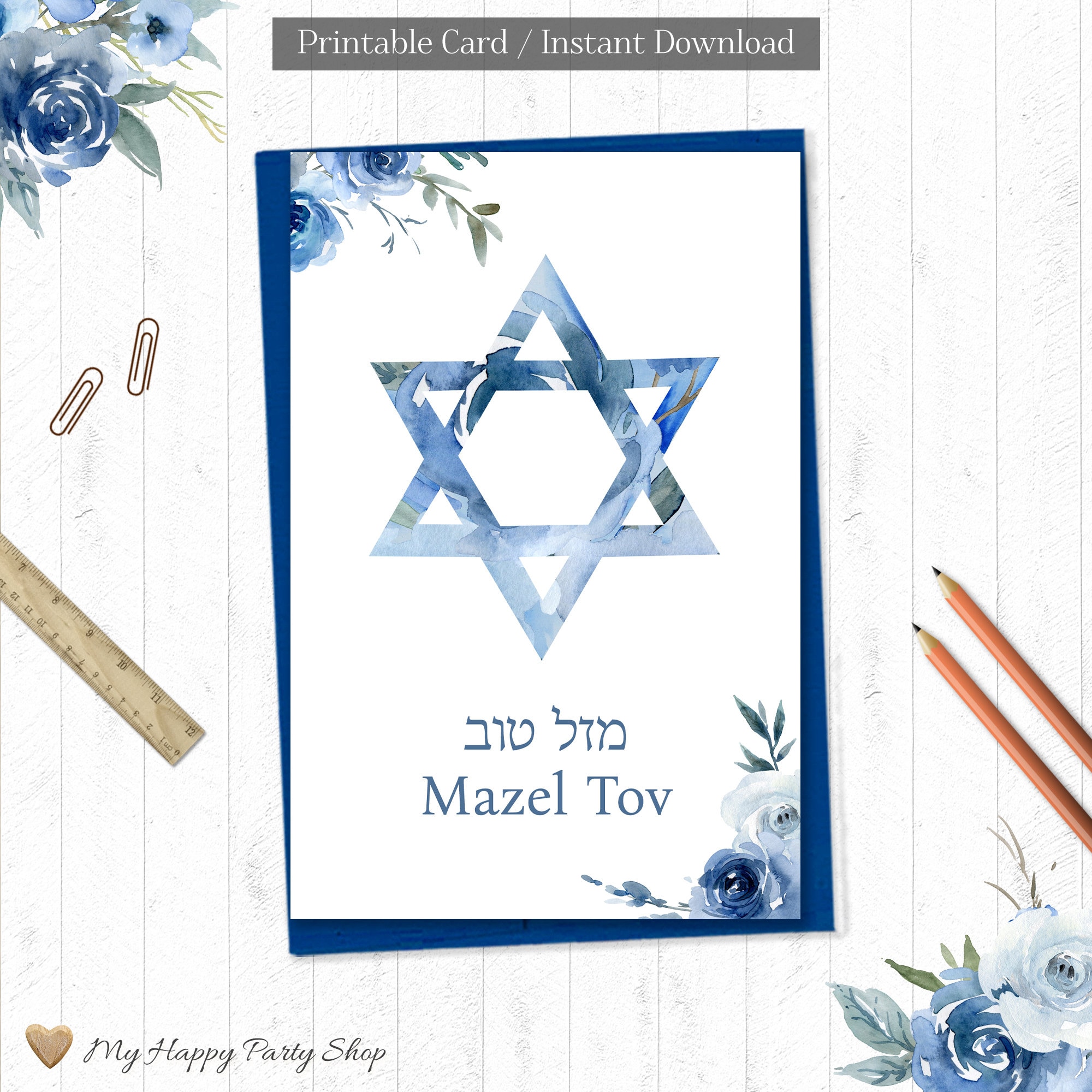 Star of David Stickers, Set of 40 Sparkly Blue and Silver Six-point Star  Stickers for Cards, Invitations, Hanukkah, Bar & Bat Mitzvah Stars. 