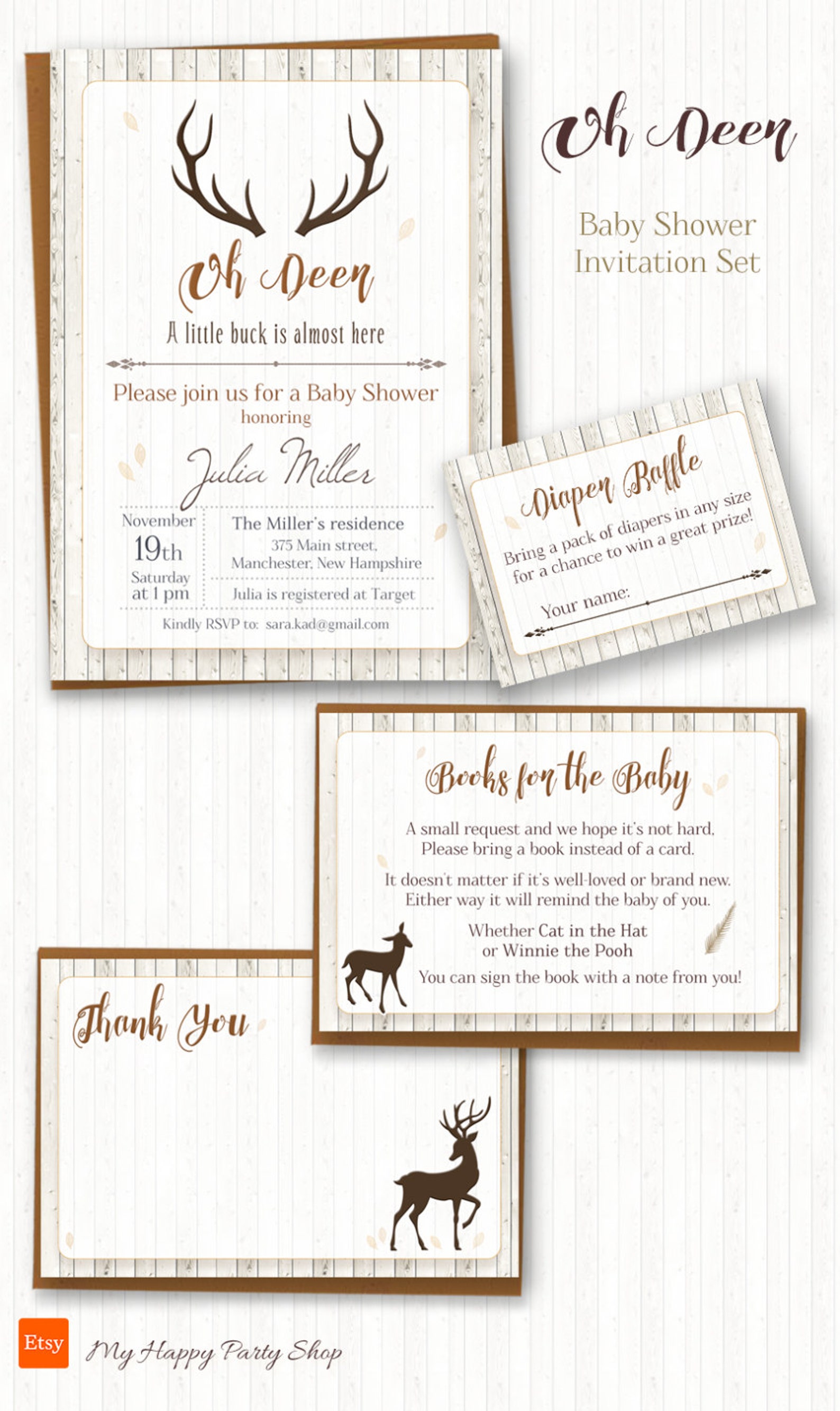 Deer Baby Shower Invitation Set PRINTABLE Woodland Baby - Etsy