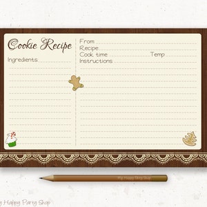 Cookie Recipe Card Printable, Christmas Recipe Card, Cookie Exchange ...