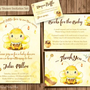 Bee Baby Shower Invitation Set, IMPRIMABLE, Thème Bee, Little Bee, Digital - Invitation, carte de faveur, demande de livre, tombola de couches - BSU060Y