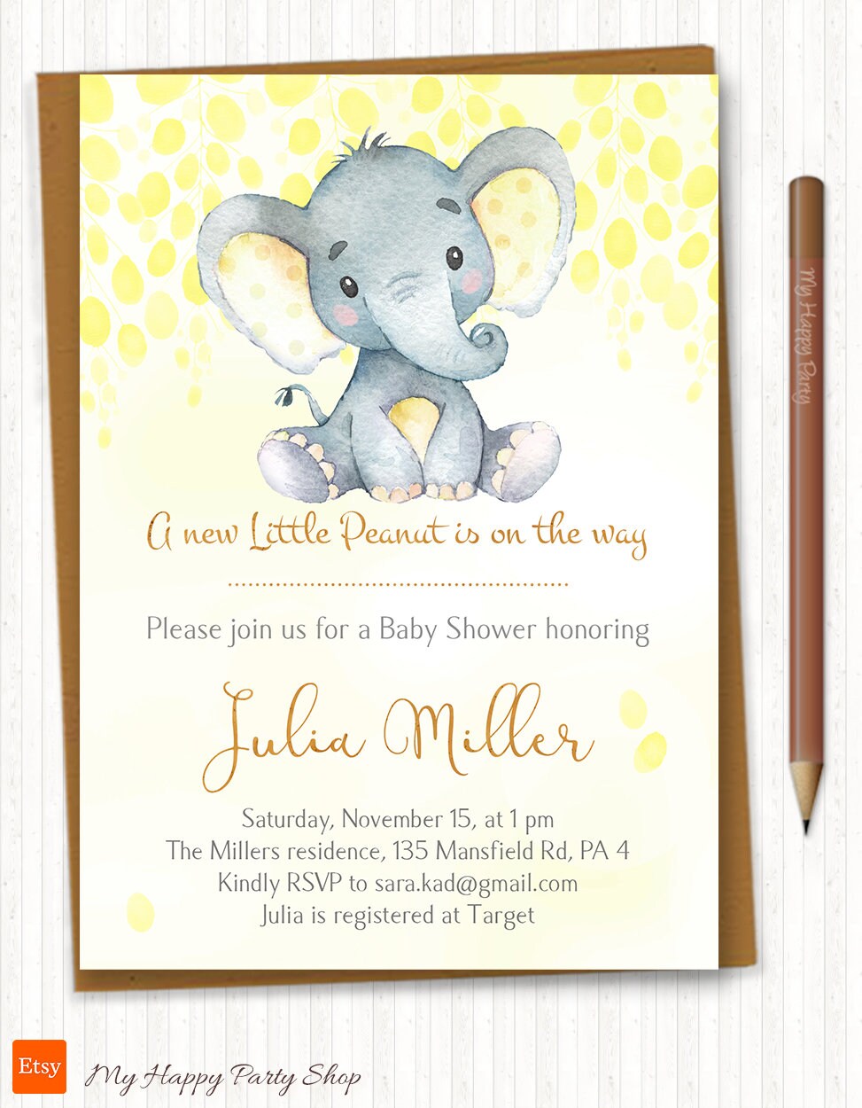 Yellow Elephant Baby Shower Invitation Set PRINTABLE Little Etsy
