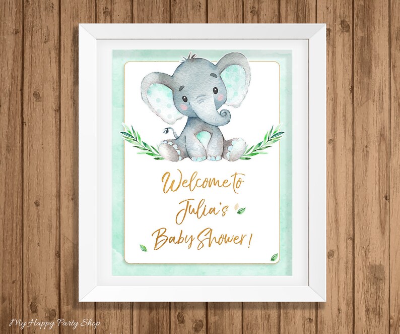 Elephant Welcome Baby Shower Sign PRINTABLE Mint Green | Etsy