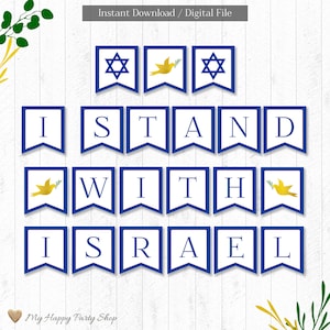 I Stand With Israel Banner, PRINTABLE, Jewish, Israel Flag, Pray For Israel, Star of David, Instant Download, Digital File - HYA001 - JI