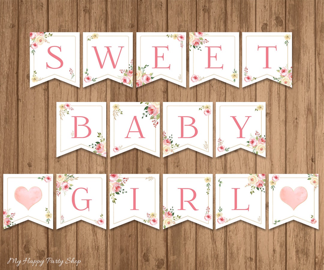 Girl Baby Shower Banner, PRINTABLE, Sweet Baby Girl, DIY, Roses Baby ...