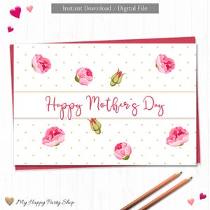 Muttertagskarte | Printable I Geschenk zum Muttertag | Beste Mutter Karte | rosa Rosen |  Sofortdownload | Digitale Datei - CMD003