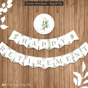 Retirement Banner, PRINTABLE, Happy Retirement, Retirement Party Decor, Greenery, Congrats Banner INSTANT DOWNLOAD, Digital File- BSU066