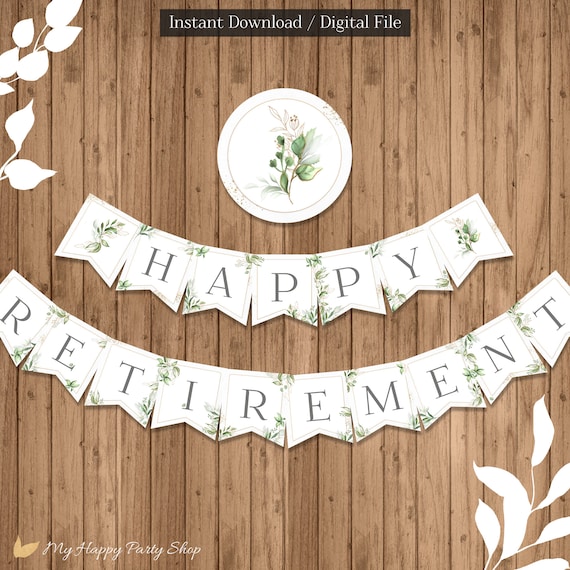 Retirement Banner, PRINTABLE, Happy Retirement, Retirement Party Decor, Greenery, Congrats Banner INSTANT DOWNLOAD, Digital File- BSU066