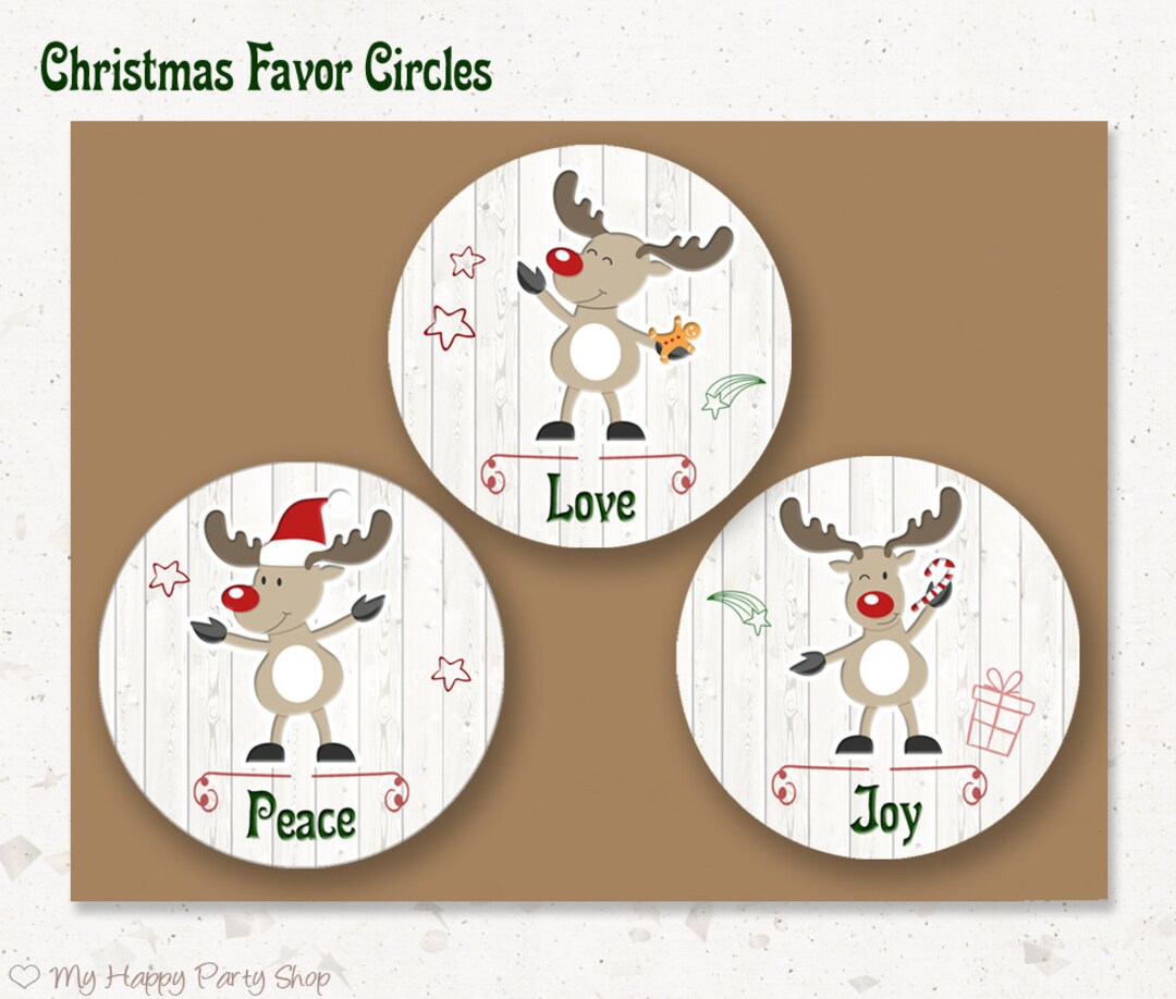 Christmas Favor Tags PRINTABLE, Deer Gift Tags, Holiday Party Favor, 2 ...