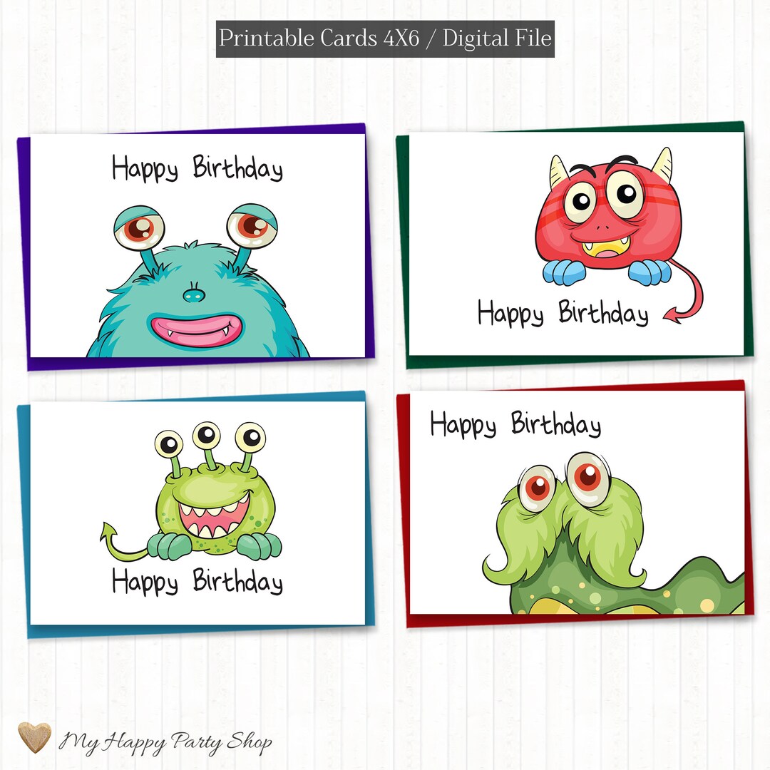 Monsters Happy Birthday Cards Printable Toddler Birthday - Etsy