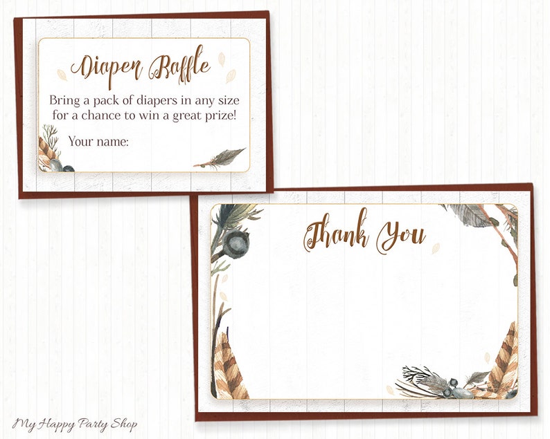 Tribal feather baby shower invitation set BSB006 Boho shower -PRINTABLE digital Invitation, thank you card, book request, diaper raffle