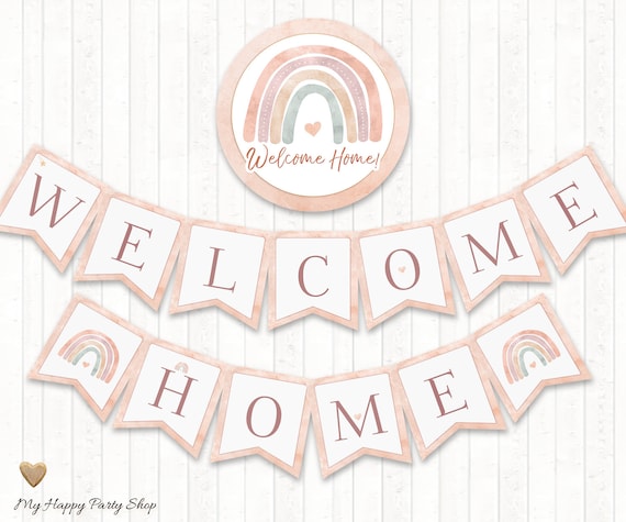 Rainbow Welcome Home Banner, PRINTABLE, Rainbow Homecoming Banner, Blush Rainbow. Boho Rainbow , INSTANT DOWNLOAD - Digital File - BSU069N