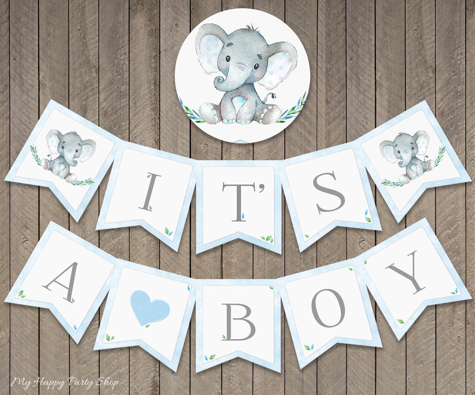 It's a Boy Banner PRINTABLE Blue Elephant Baby Shower Etsy