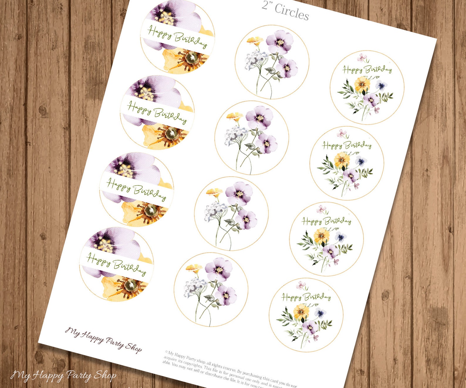 Floral Cupcake Toppers PRINTABLE 2 Circles Birthday - Etsy